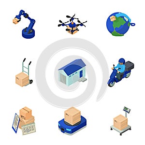 Deliver mail icons set, isometric style