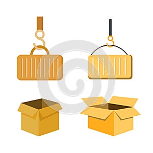 Delivering clip art set with open box, delivering container