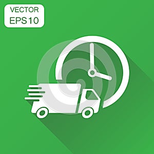 Delivery 24h truck with clock icon. Business concept 24 hours fa