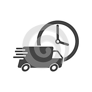 Delivery 24h truck with clock vector illustration. 24 hours fast