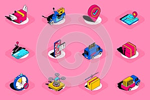 Delivery 3d isometric icons set. Vector illustration in modern isometric design