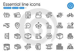Delivery, Airplane wifi and Warning line icons. For website, printing and application. Vector