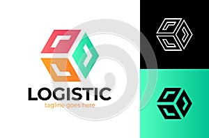 Delivery Box with Arrow Logo. Fast Box Logo Vector. Speed Moving Box Logotype. Delivery and logistic logo design concept