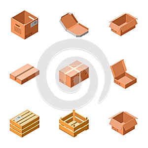 Delivery box icon set, isometric style