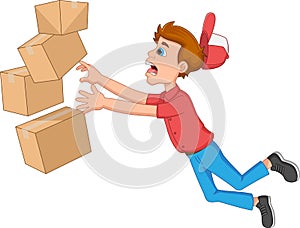Delivery boy Carrying Heavy Box fall down