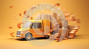 Delivery car express shipping fast delivery background 3d rendering illustration - generative ai
