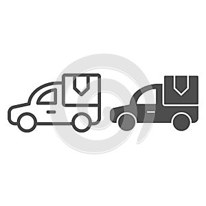 Delivery car line and glyph icon. Delivery truck vector illustration isolated on white. Van with box outline style