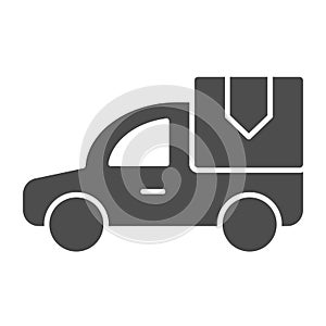 Delivery car solid icon. Delivery truck vector illustration isolated on white. Van with box glyph style design, designed