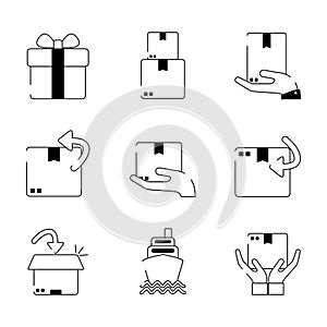 Delivery cargo shipping distribution logistic icons set line style icon