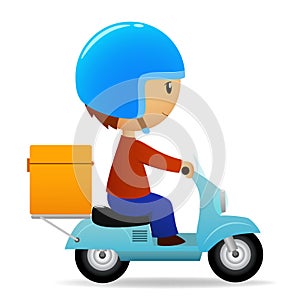 Delivery cartoon scooter with big orange box