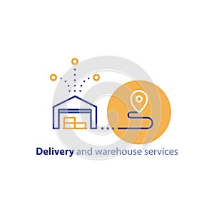 Delivery chain icon, order shipping, distribution warehouse services, relocation concept