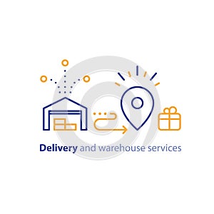 Delivery chain icon, order shipping, distribution warehouse services, relocation concept