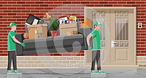 Delivery character man movers carry sofa