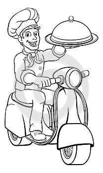 Delivery Chef Scooter Moped Cartoon Takeout Man