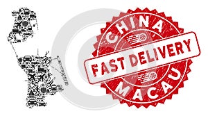 Delivery Collage Chinese Macau Map with Grunge Fast Delivery Watermark