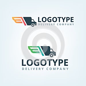 Delivery company logo. Wings logotype. Delivery car.