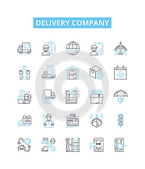 Delivery company vector line icons set. Delivery, Company, Courier, Shipping, Logistics, Trucking, Parcel illustration