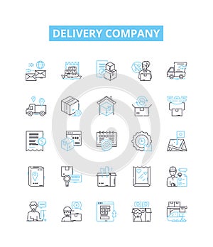 Delivery company vector line icons set. Delivery, Company, Courier, Shipping, Logistics, Trucking, Parcel illustration