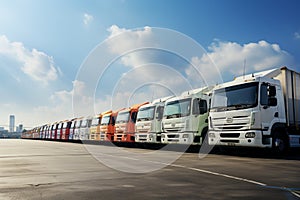 A delivery companys parking lot houses a fleet of trucks for freight transportation