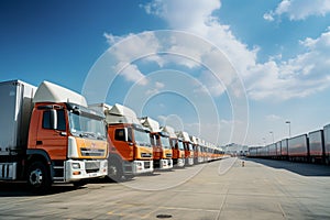 A delivery companys parking lot houses a fleet of trucks for freight transportation