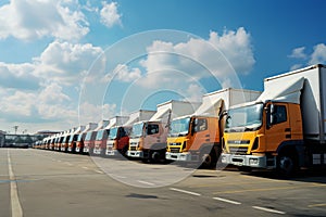 A delivery companys parking lot houses a fleet of trucks for freight transportation