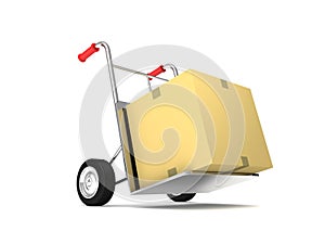 Delivery concept. luggage trolley with carton box