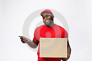 Delivery Concept - Portrait of Handsome African American delivery man or courier showing a confirmation document form to