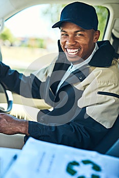 Delivery, courier driver and portrait of black man for distribution, shipping logistics and transport. Ecommerce, supply