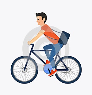 Delivery courier person rides a bicycle