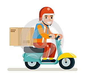 Delivery Courier Scooter Symbol Box Icon Concept Isolated Flat Design Vector Illustration
