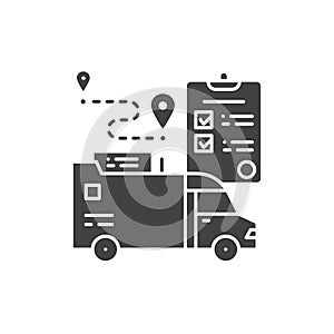Delivery document black glyph icon. Freight transport sign. Express shipping. Sign for web page, app. UI UX GUI design element