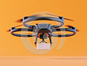 Delivery Drone in Flight on Orange Background