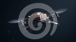 Delivery Drone with Package in Flight