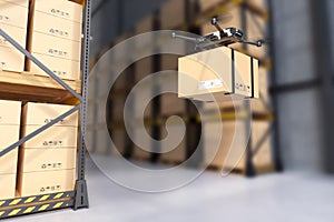 Delivery drone in warehouse