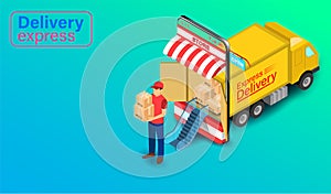 Delivery Express by Parcel Delivery Person with truck on mobile application