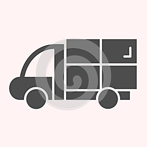 Delivery glyph icon. Cargo shipping car. Postal service vector design concept, solid style pictogram on white background