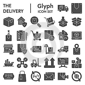 Delivery glyph icon set, shipping symbols collection, vector sketches, logo illustrations, logistics signs solid