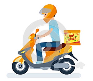 Delivery, the guy on the moped is carrying pizza. Cartoon Characters.