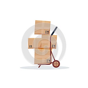 Delivery hand cart with boxes. Shipping service Logistics, storage service concept. Isolated icon vector illustration design