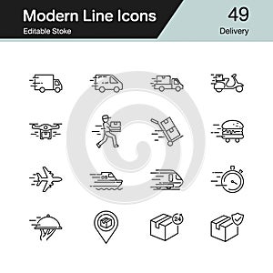 Delivery icons. Modern line design set 49. For presentation, graphic design, mobile application. photo