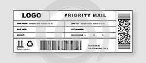 Delivery label mail for post package or shipping document
