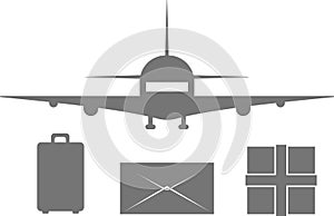 Delivery of letters, parcels, suitcases by air. Vector illustration.