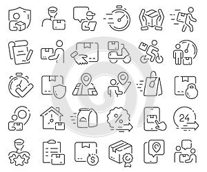 Delivery line icons collection. Thin outline icons pack. Vector illustration eps10