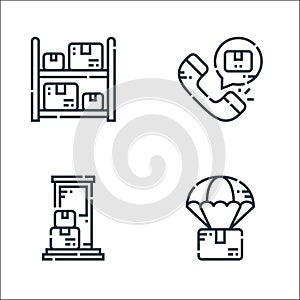 Delivery line icons. linear set. quality vector line set such as airdrop, delivery, call center