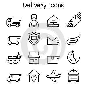 Delivery & Logistic icon set in thin line style