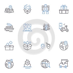 Delivery logistics line icons collection. Fulfillment, Dispatch, Transportation, Routing, Shipment, Distribution