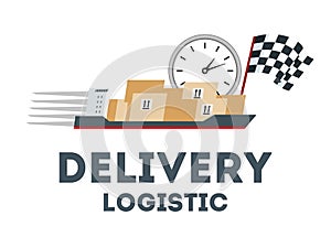 Delivery logistics logo. a container ship is carrying parcels