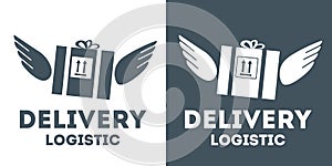 Delivery logistics logo. Parcels boxes with wings