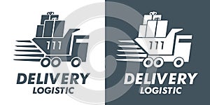 Delivery logistics logo. The truck is carrying parcels