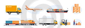 Delivery and logistics transport icons